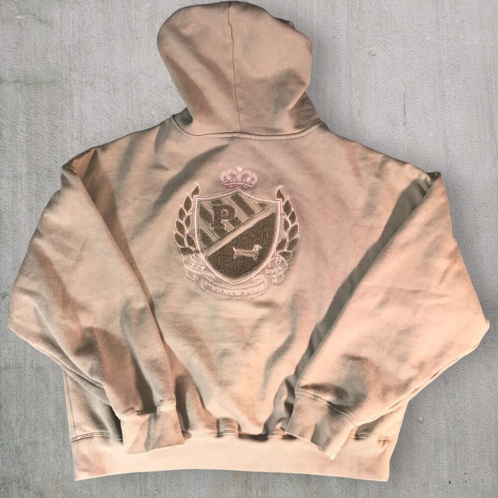 VS PINK Crest Logo Hoodie Size M Mauve Embroidered Back Graphic Zip Sweatshirt